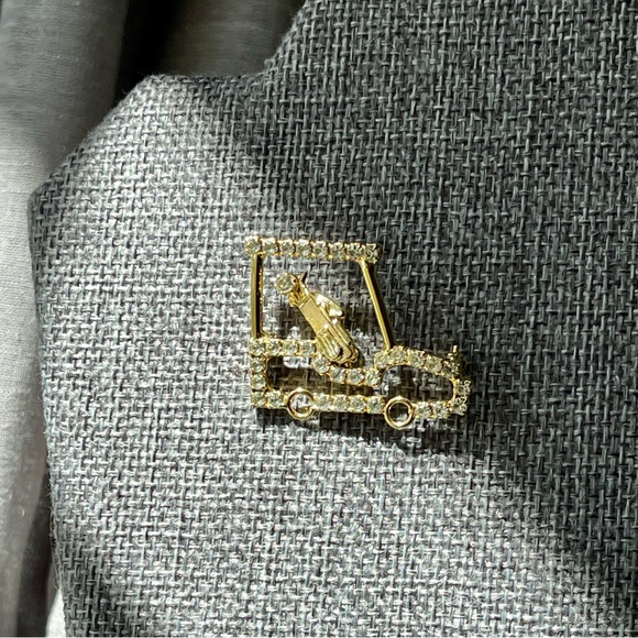 Vintage | Golf Cart with Clear Rhinestones Small Gold Tone Brooch Pin - Picture 12 of 14